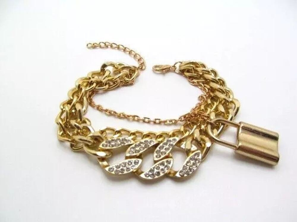 4411 (3) Vintage 80s Punk Gold Bracelets 1 Chunky & 1 Medium & 1 smaller W/Lock
